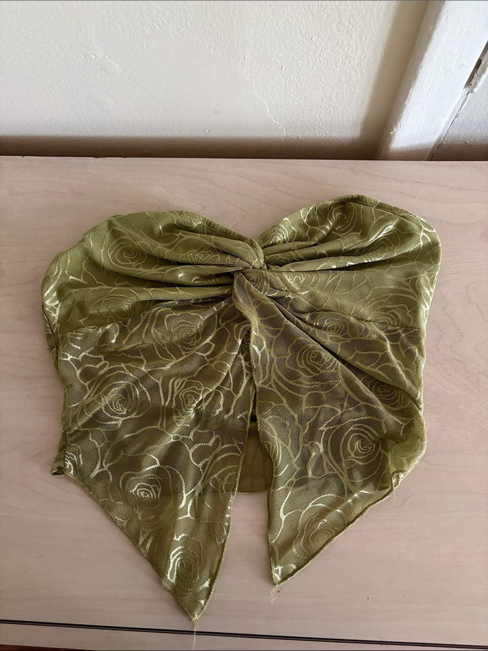 Olive Green Floral Twist Front Strapless Top